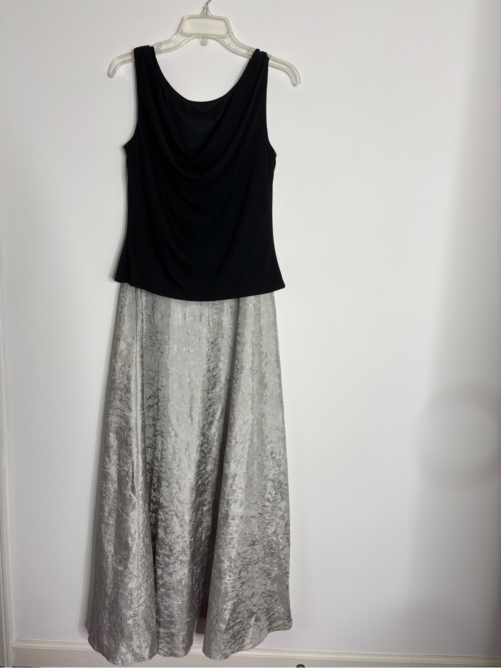 Rachel Kate Black Draped Tank with Silver Textured Maxi Skirt